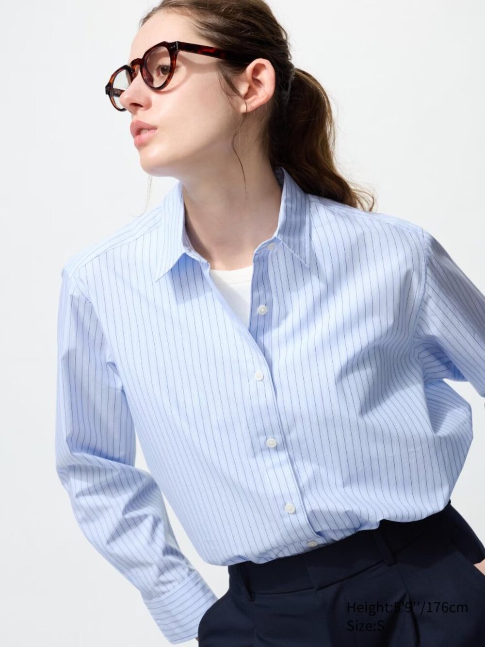 UNIQLO 479079 Striped 100% Cotton Shirt Oversized Button Down Blue Size XL